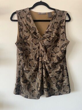Liz Claiborne|Paisley Twist-Front Sleeveless Top|Brown Multi|Large|EUC